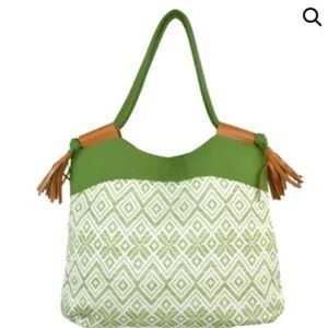 New w Tags Dupatta Designs Ashanti Bag Purse Tote Aztec Geo Green Summer Beach